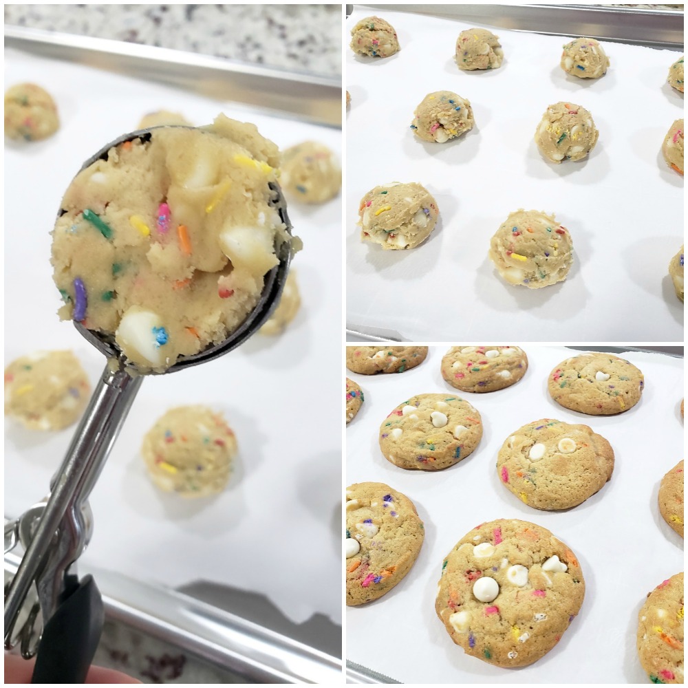 Scooping dough onto a baking sheet.