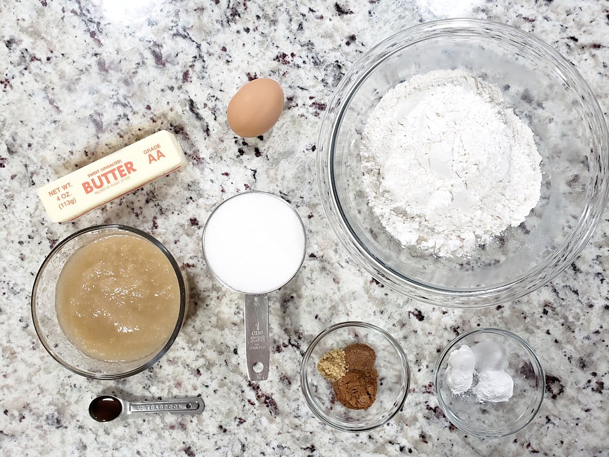 Ingredients to make applesauce cupcakes.