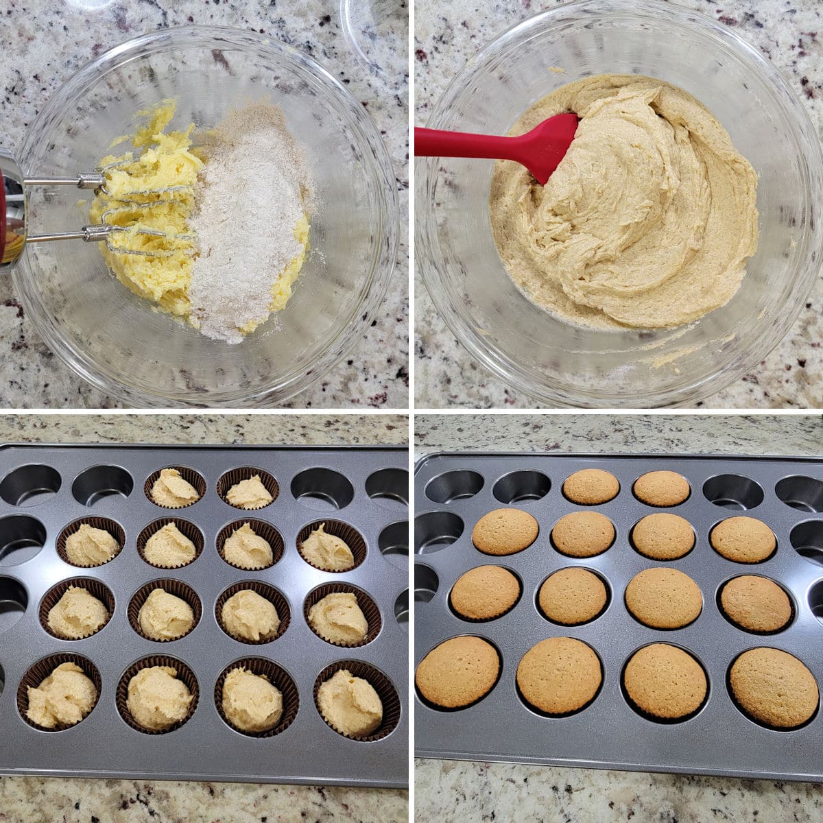Making applesauce cupcakes.