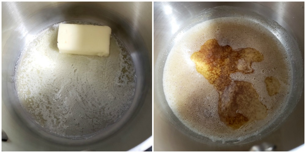 Melting butter in a saucepan to make browned butter.