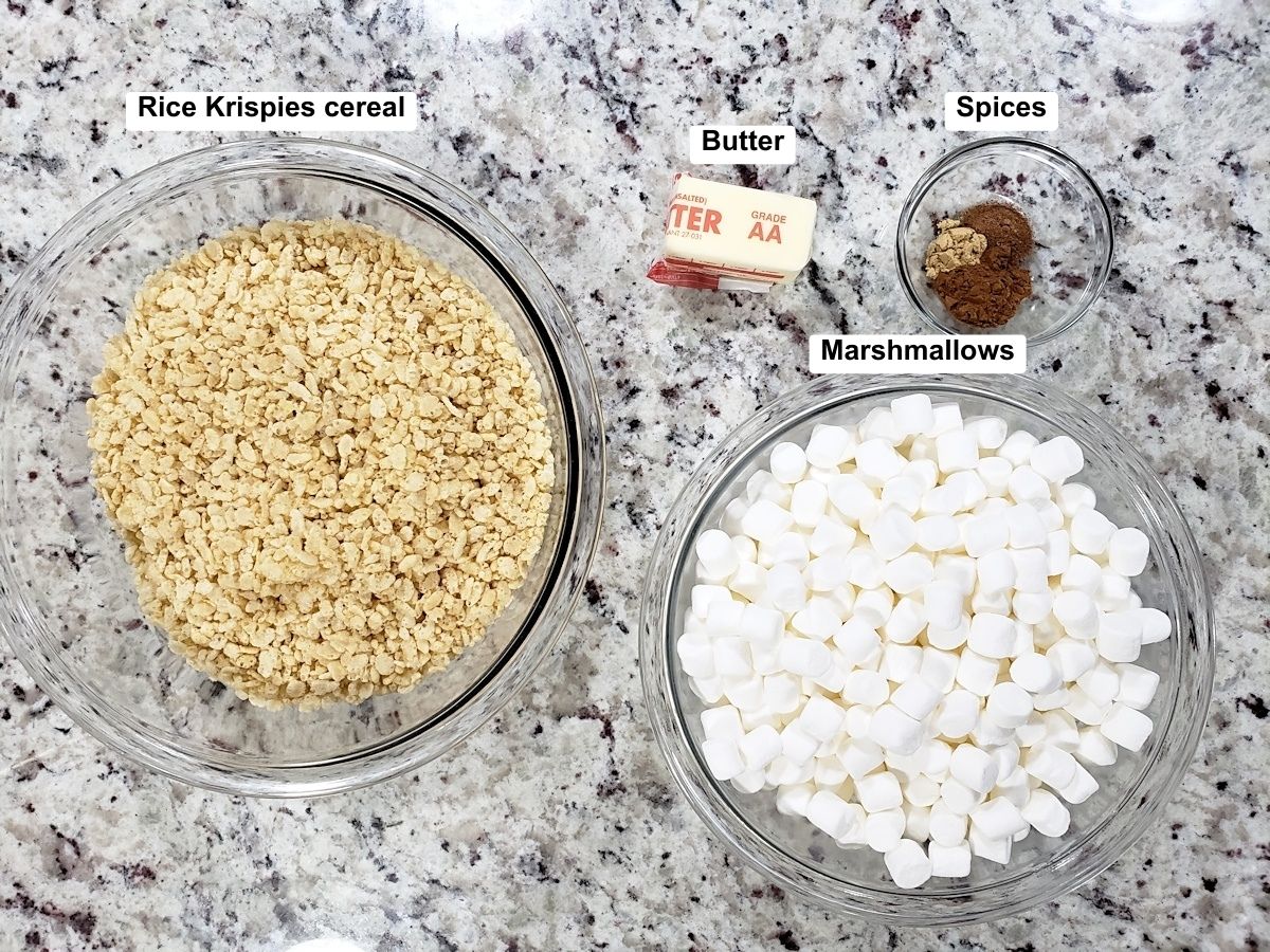 Ingredients to make fall rice krispies treats.