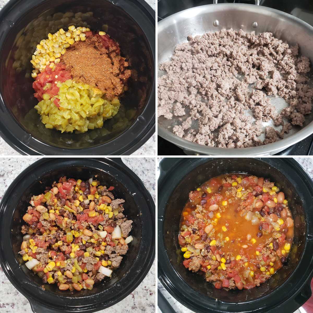Cooking taco chili in a slow cooker.