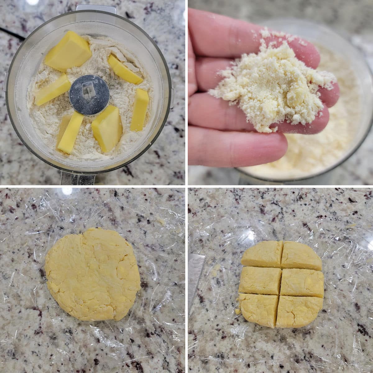 Making galette pie dough in a food processor.