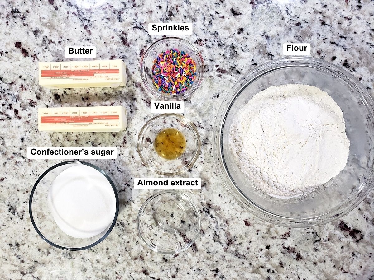 Ingredients to make shortbread cookies.