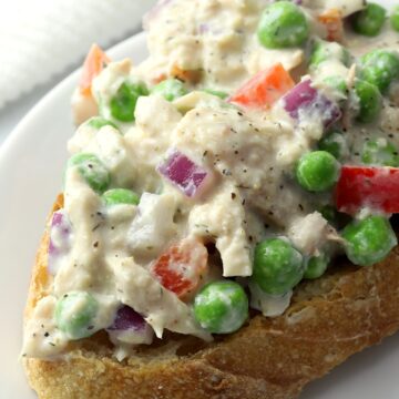 Tuna salad on a slice of crusty bread.