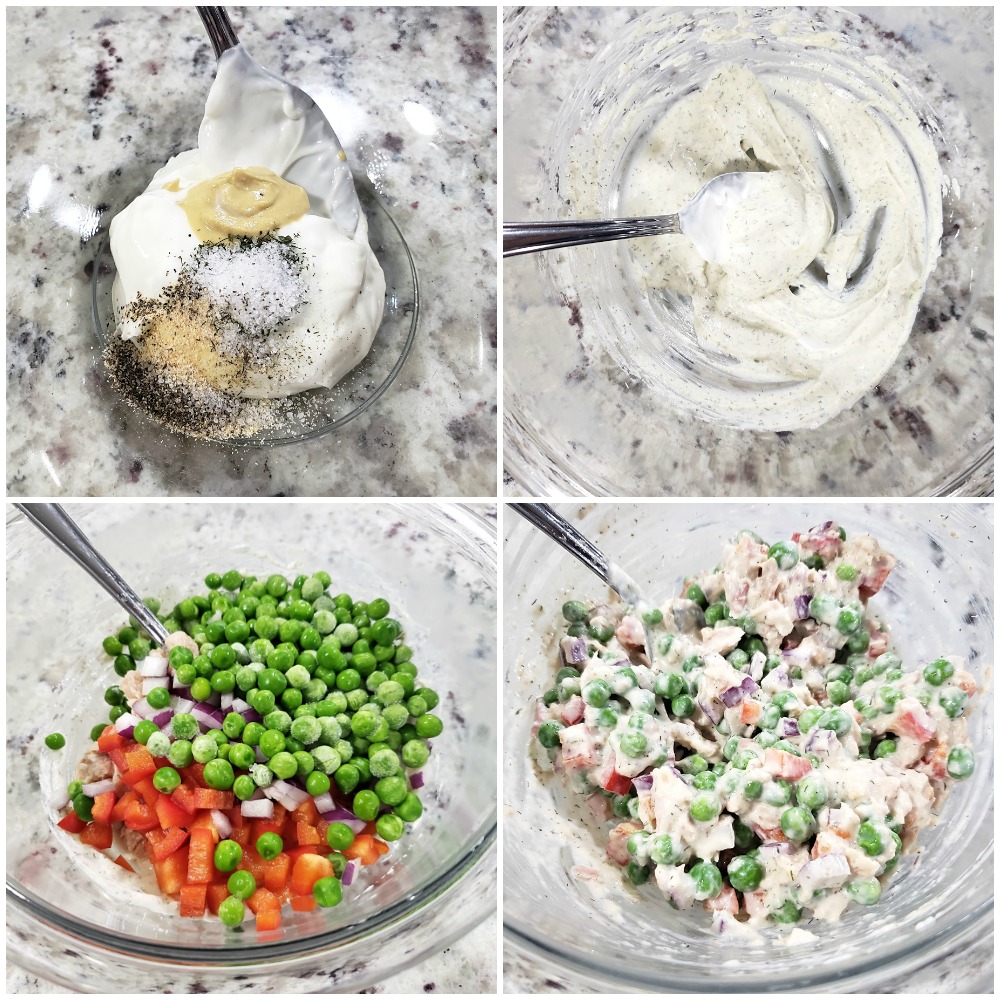 Mixing ingredients in a glass bowl.