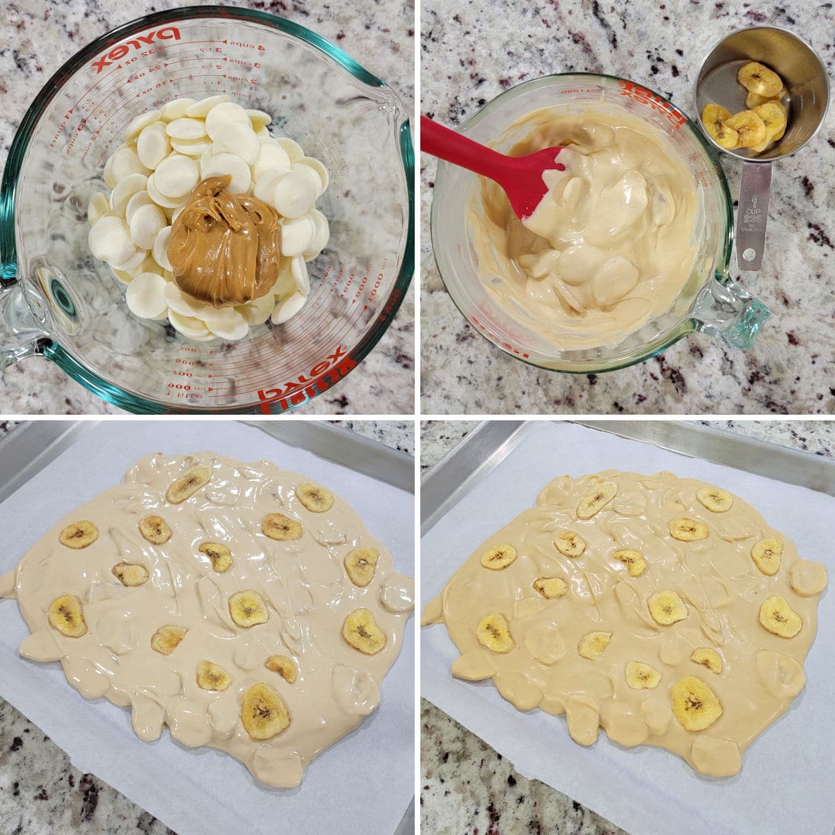 Making peanut butter banana chip bark.