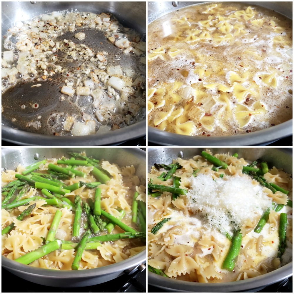 Sauteeing onions and adding other ingredients to make a side dish.