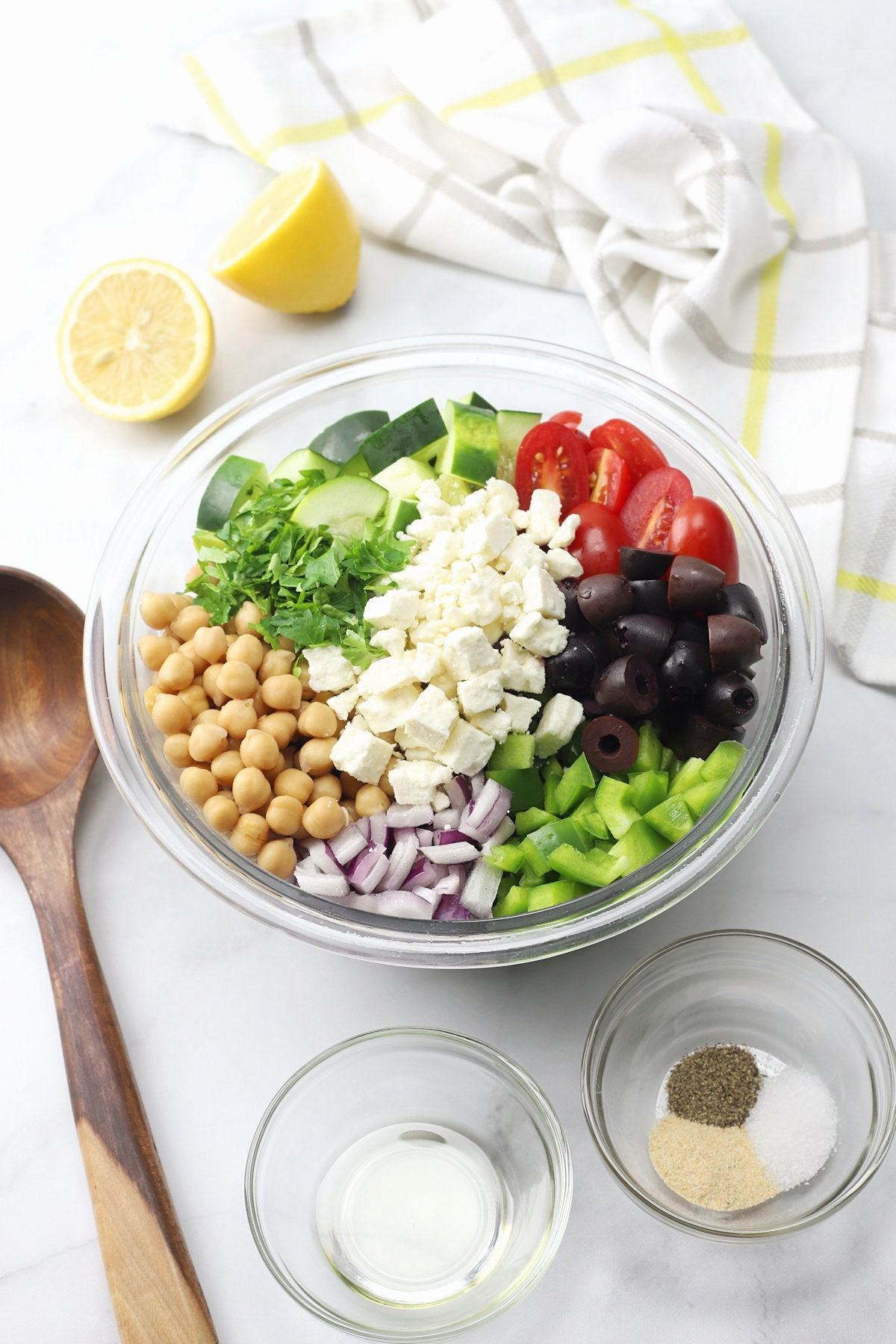 A bowl filled with ingredients for a salad.