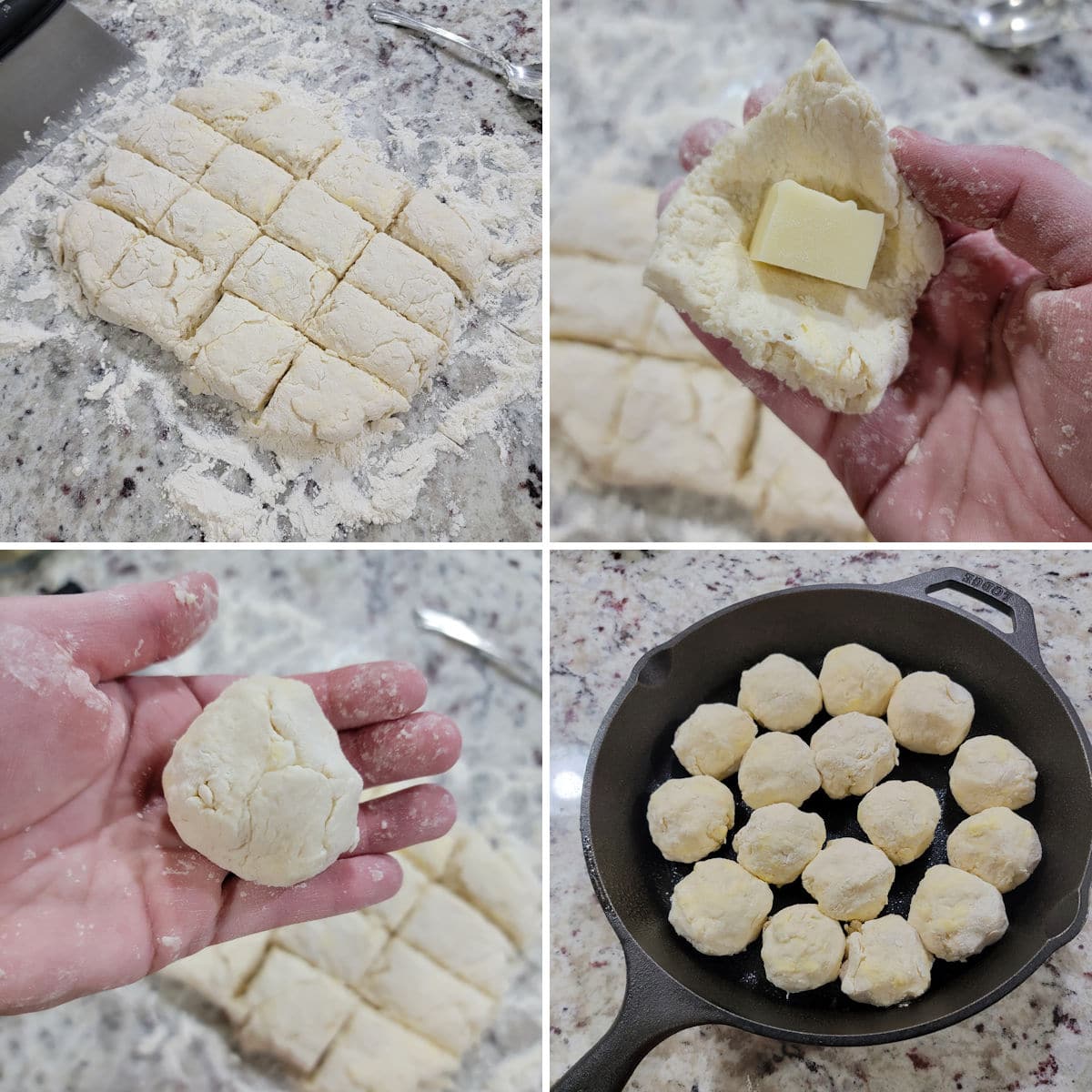 Making cheese stuffed biscuits.