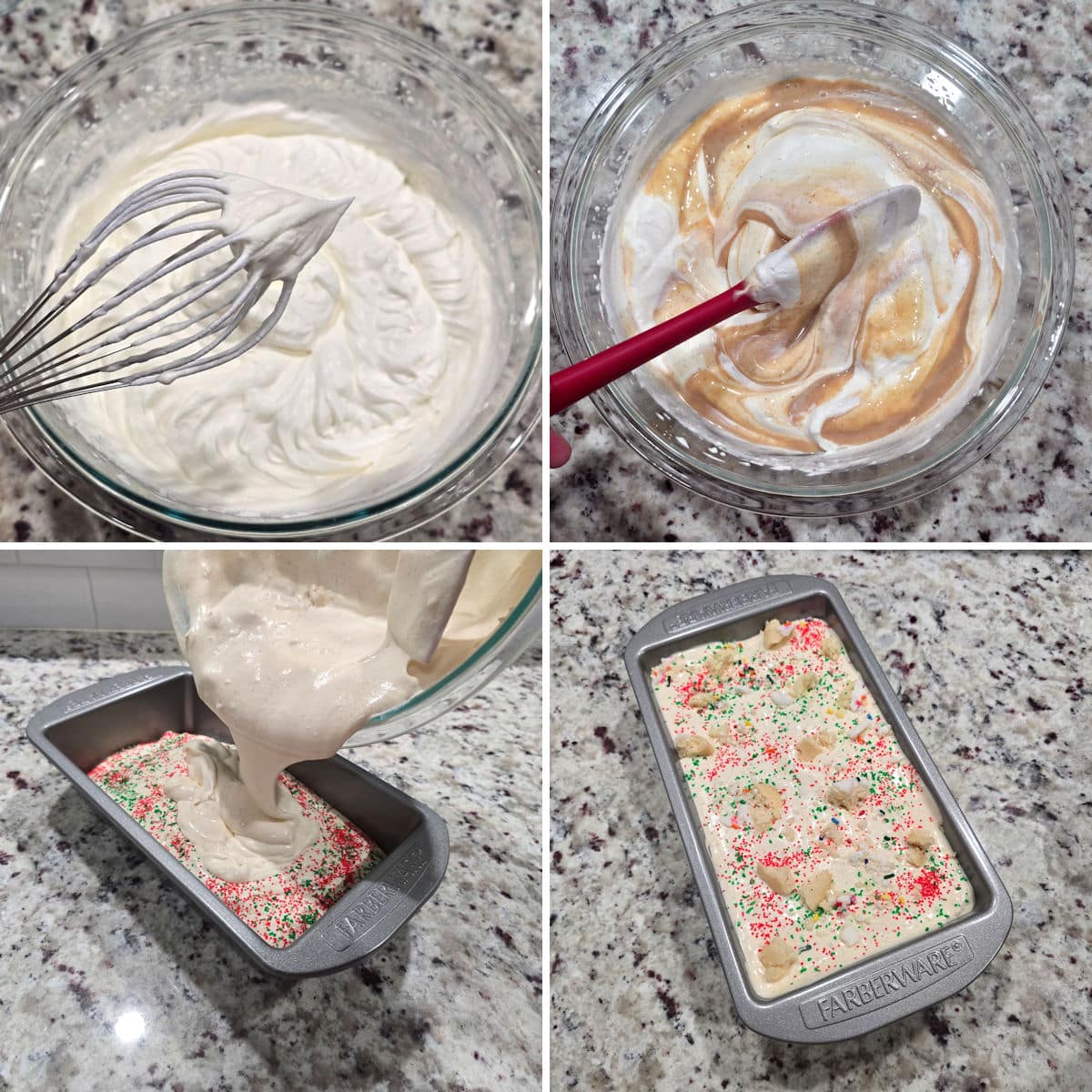 Making Christmas cookie ice cream in a loaf pan.