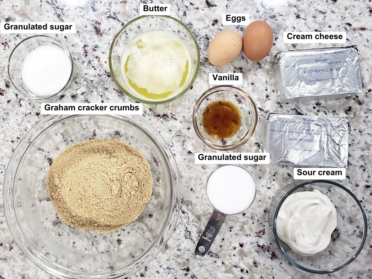 Ingredients for mini cheesecakes.