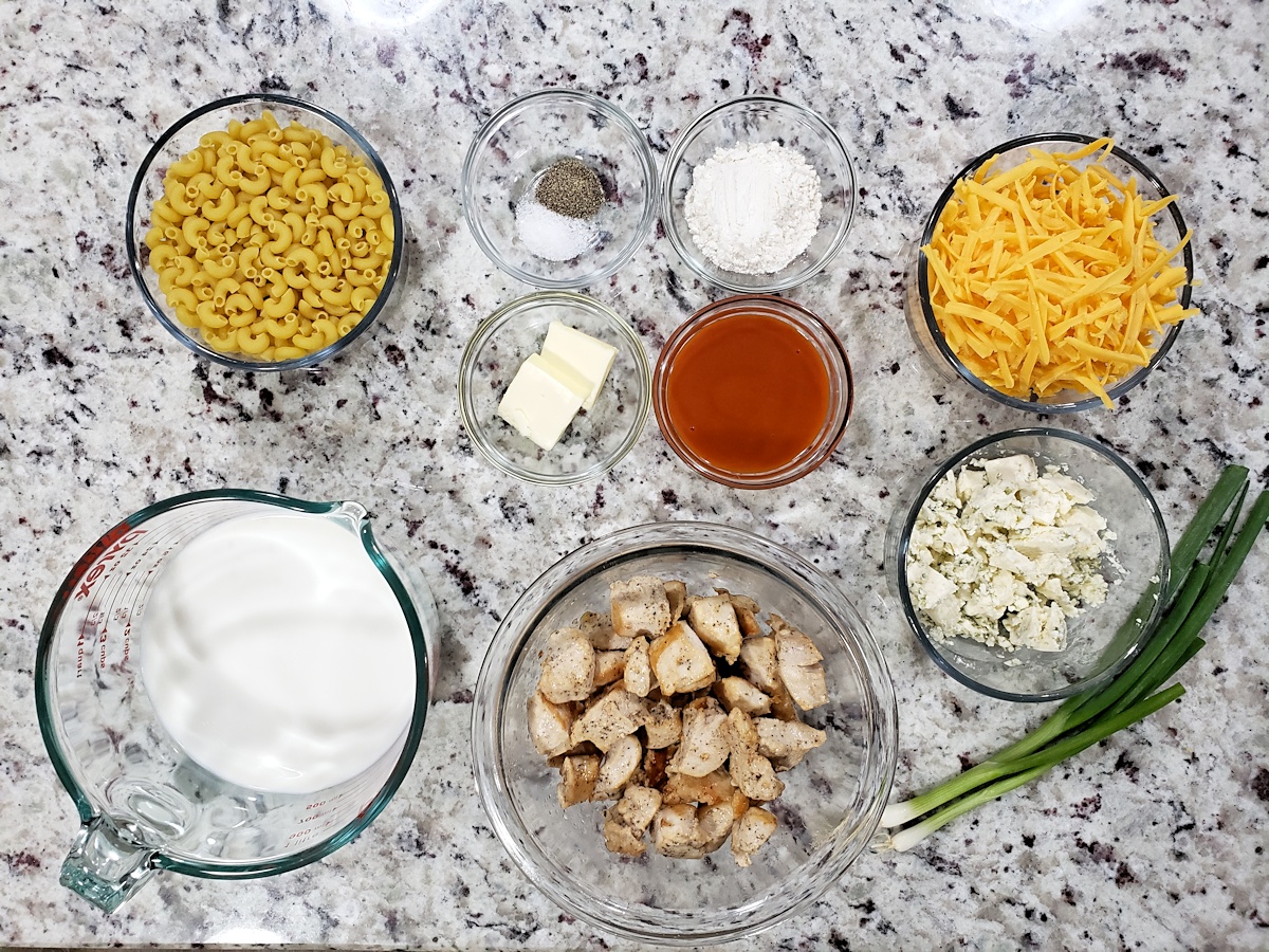 Ingredients to make macaroni and cheese.