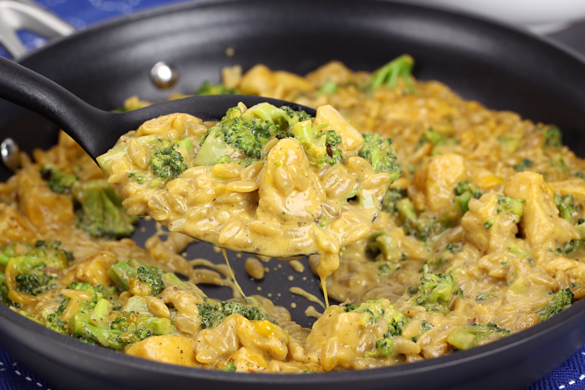 Cheesy Chicken Broccoli and Orzo Skillet Meal-image