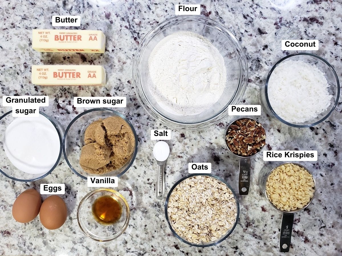 Ingredients to make cookies on a counter top.