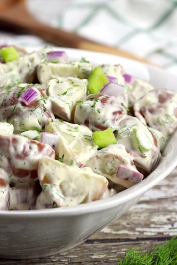 Potatoes, celery, and onion with a creamy sauce.