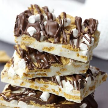 S'mores bark pieces stacked on top of one another.
