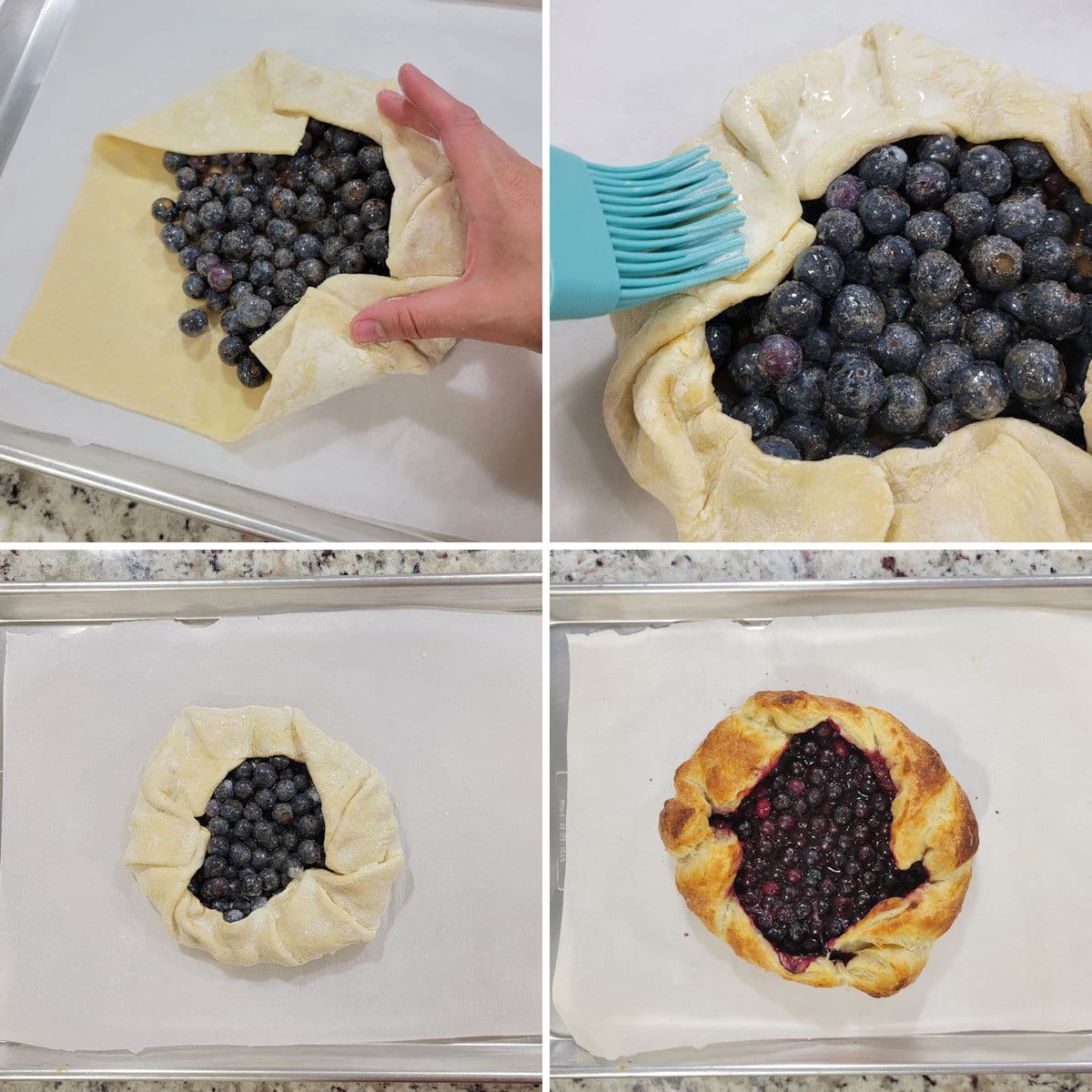Assembling and baking a blueberry galette.
