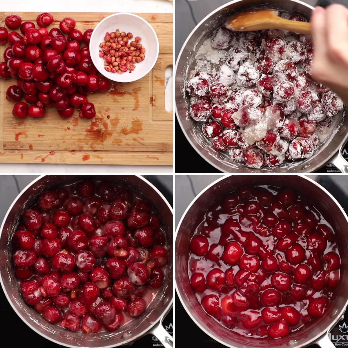 Making cherry pie filling.