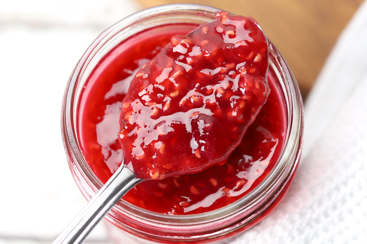 A spoonful of raspberry jam.