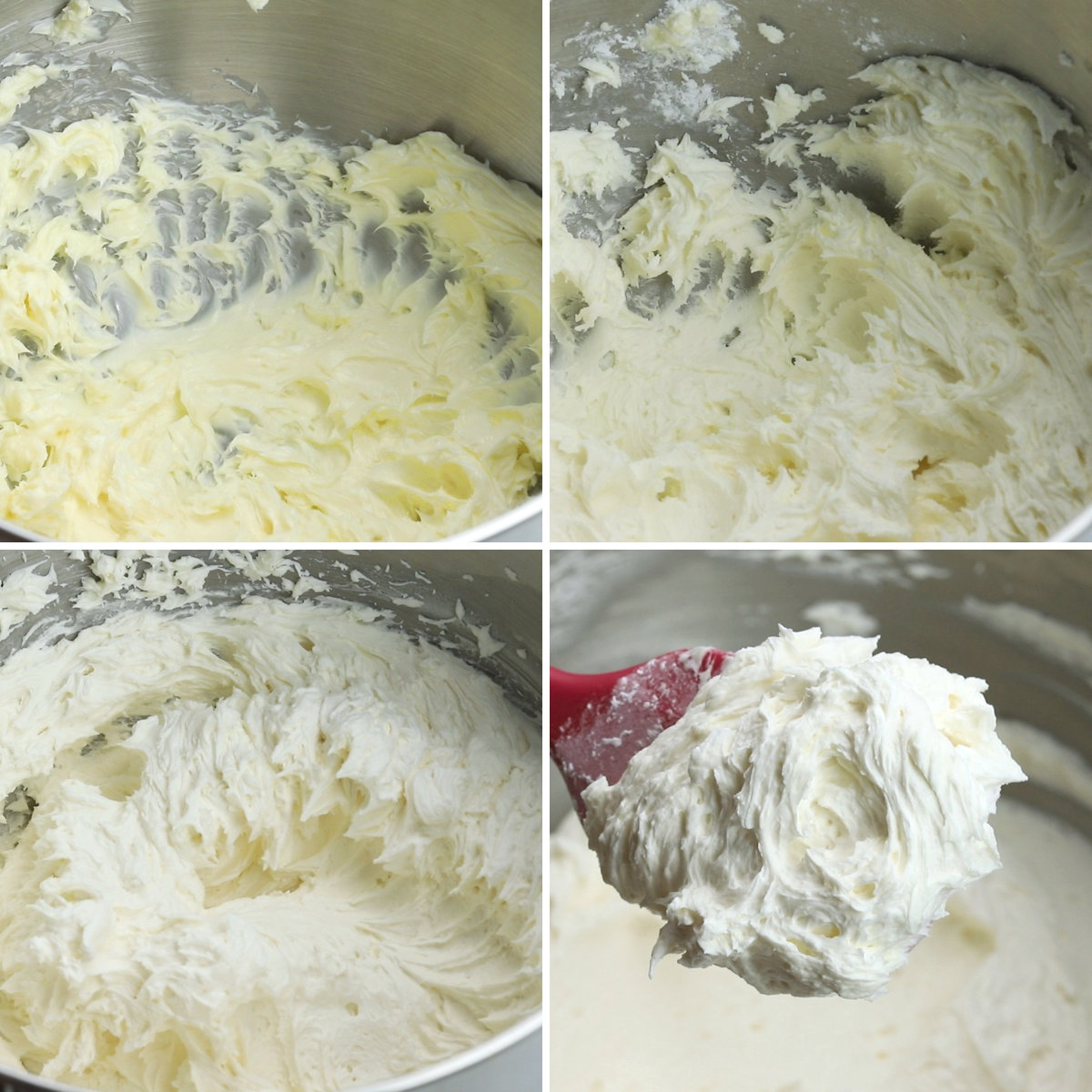 Mixing butter and confectioner's sugar in a metal bowl.
