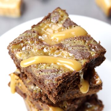 Caramel dripping from a brownie.