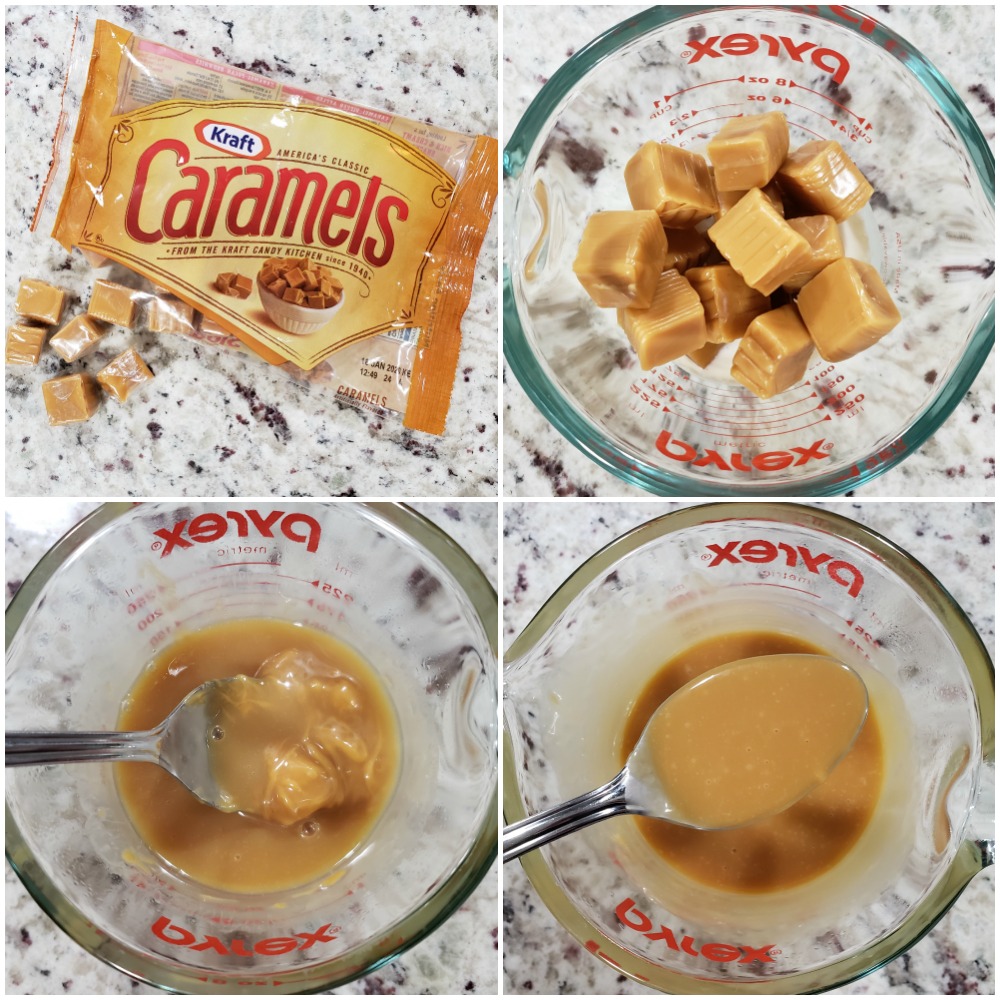 Melting caramels with heavy cream.