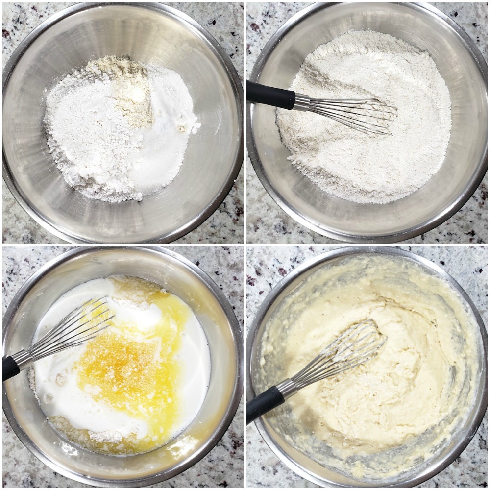 Mixing the batter for skillet cornbread.