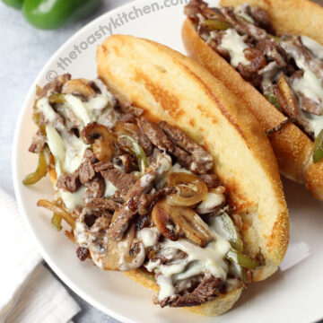 Cheesesteak filling on a hoagie roll.