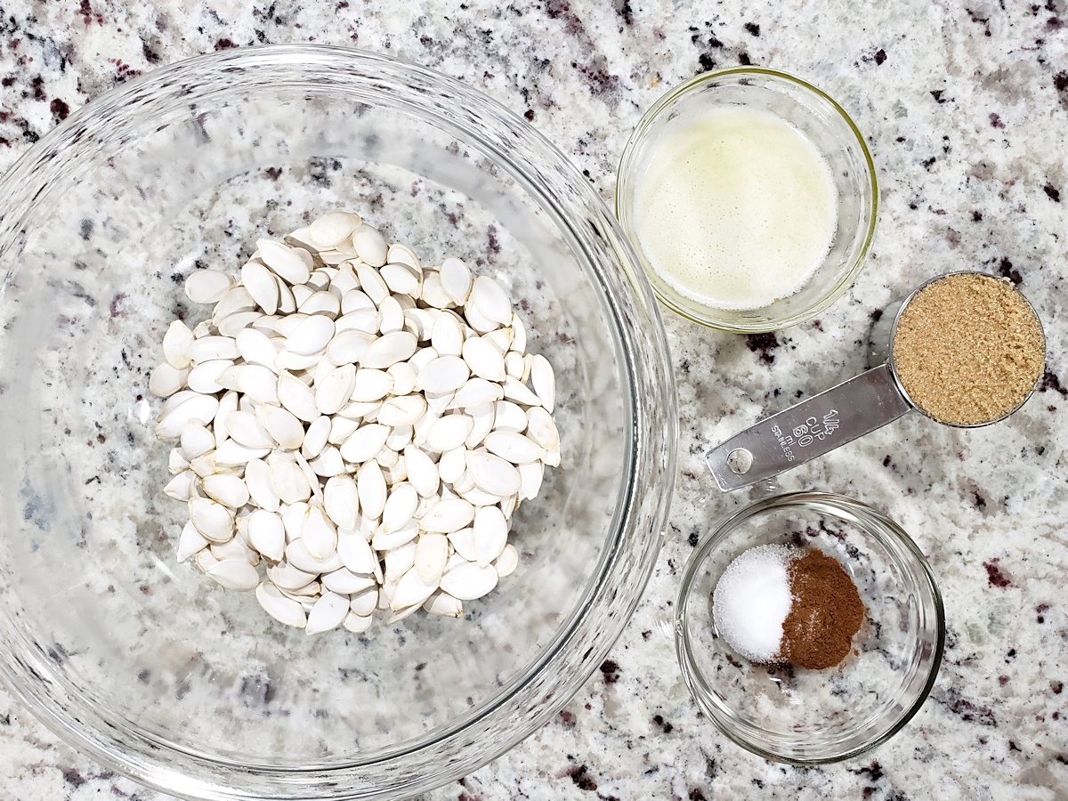 Ingredients for candied pumpkin seeds.
