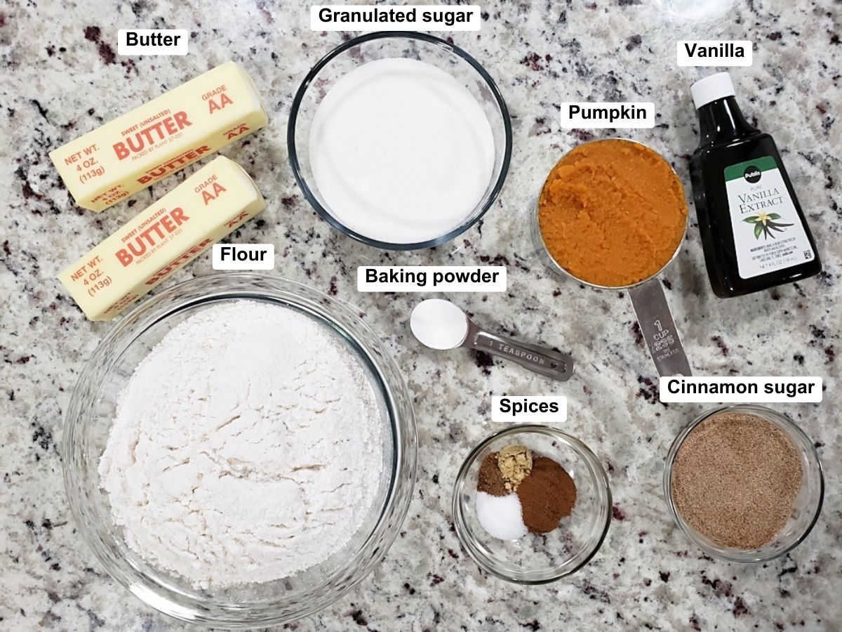 Ingredients for pumpkin sugar cookies.