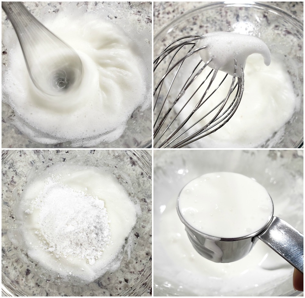 Whipping egg whites to make a meringue.