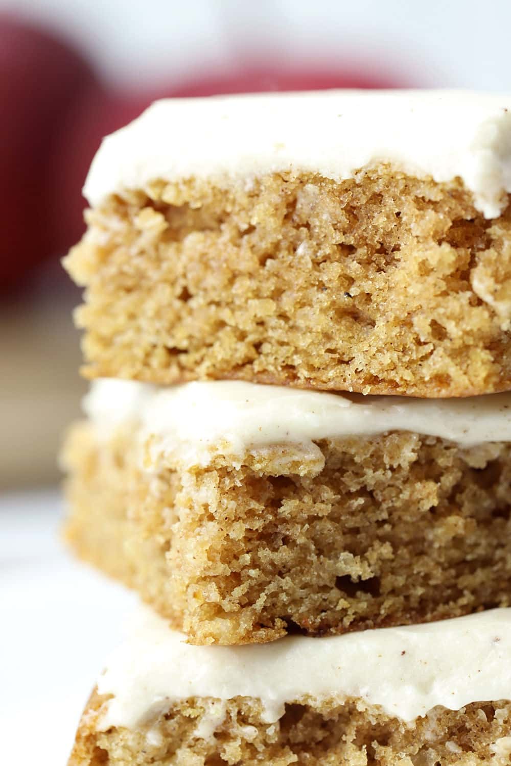 Close up of a stack of applesauce spice bars.