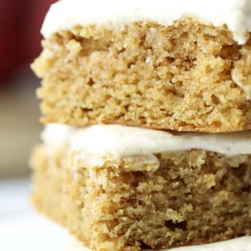 Close up of cakey texture of applesauce bars.