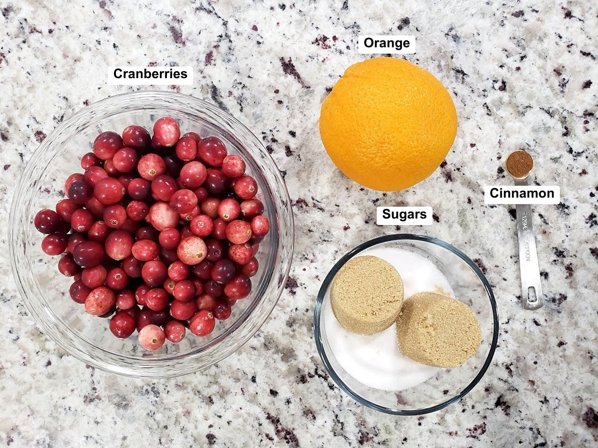 Ingredients for cranberry sauce.