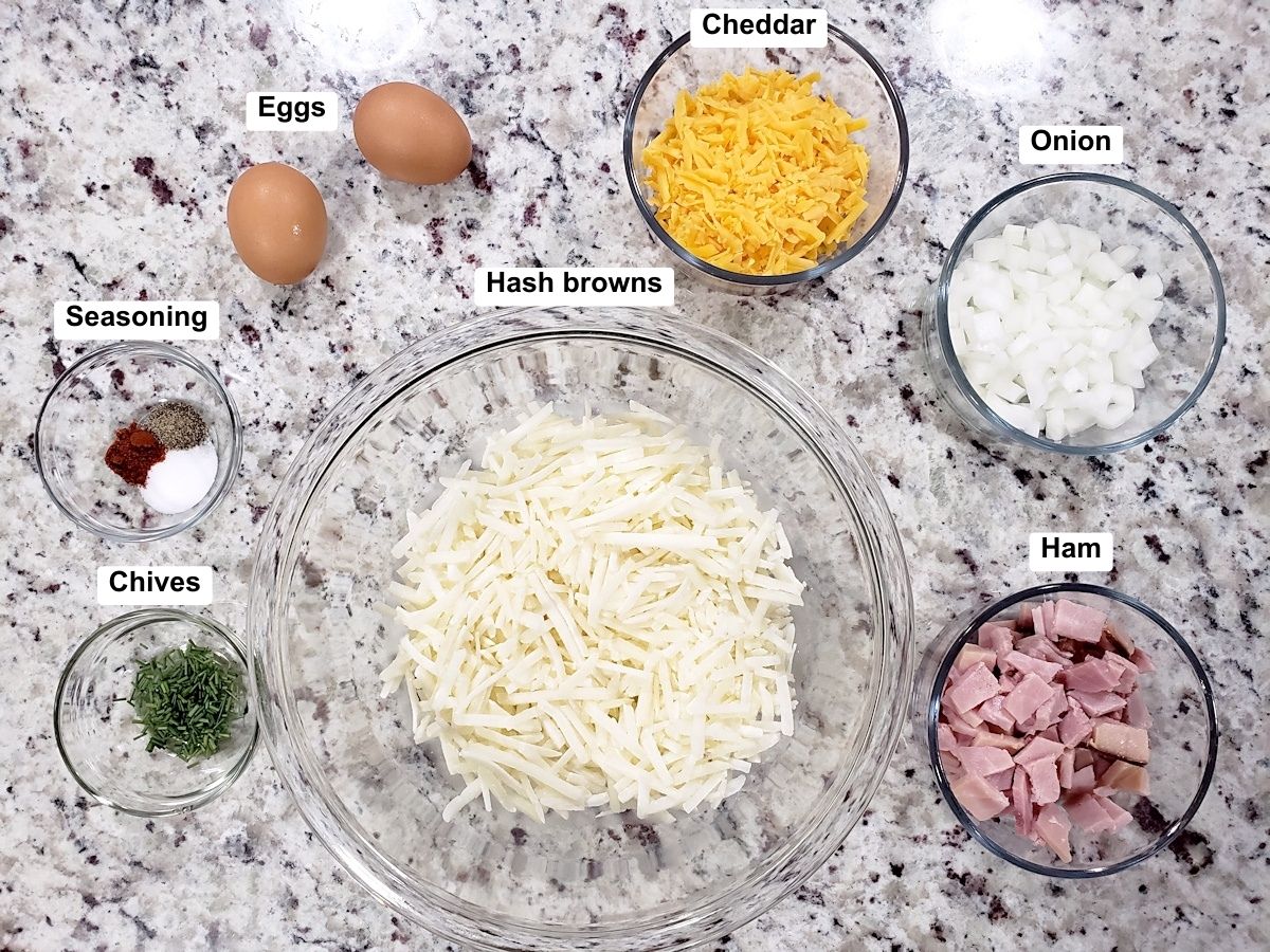 Ingredients for hash brown waffles.