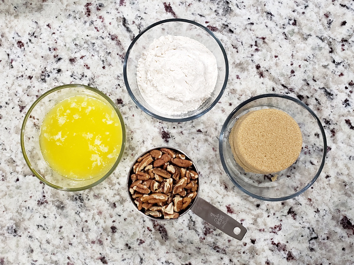 Ingredients for pecan crumble topping.