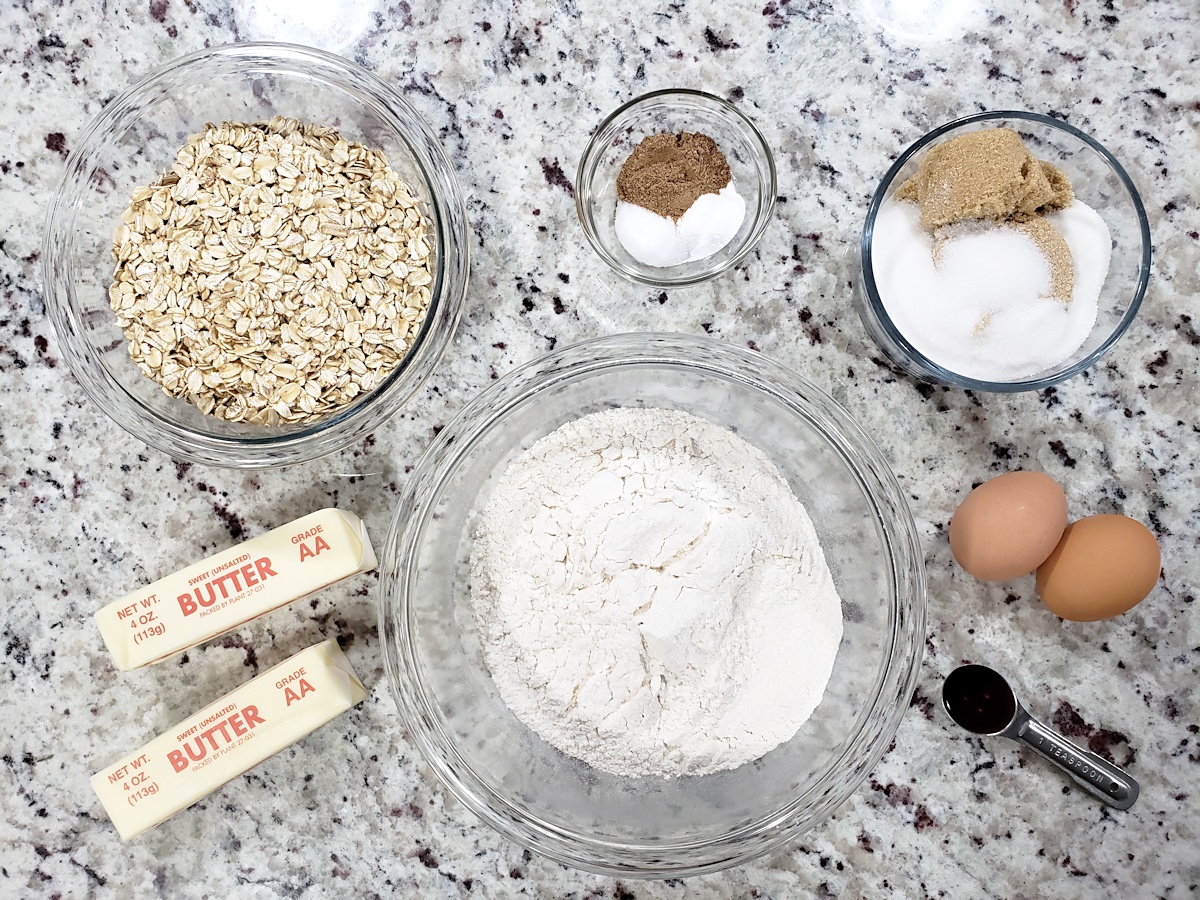 Ingredients for chai spiced oatmeal cookies.
