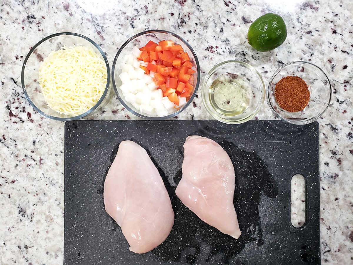 Ingredients to make fajita stuffed chicken.