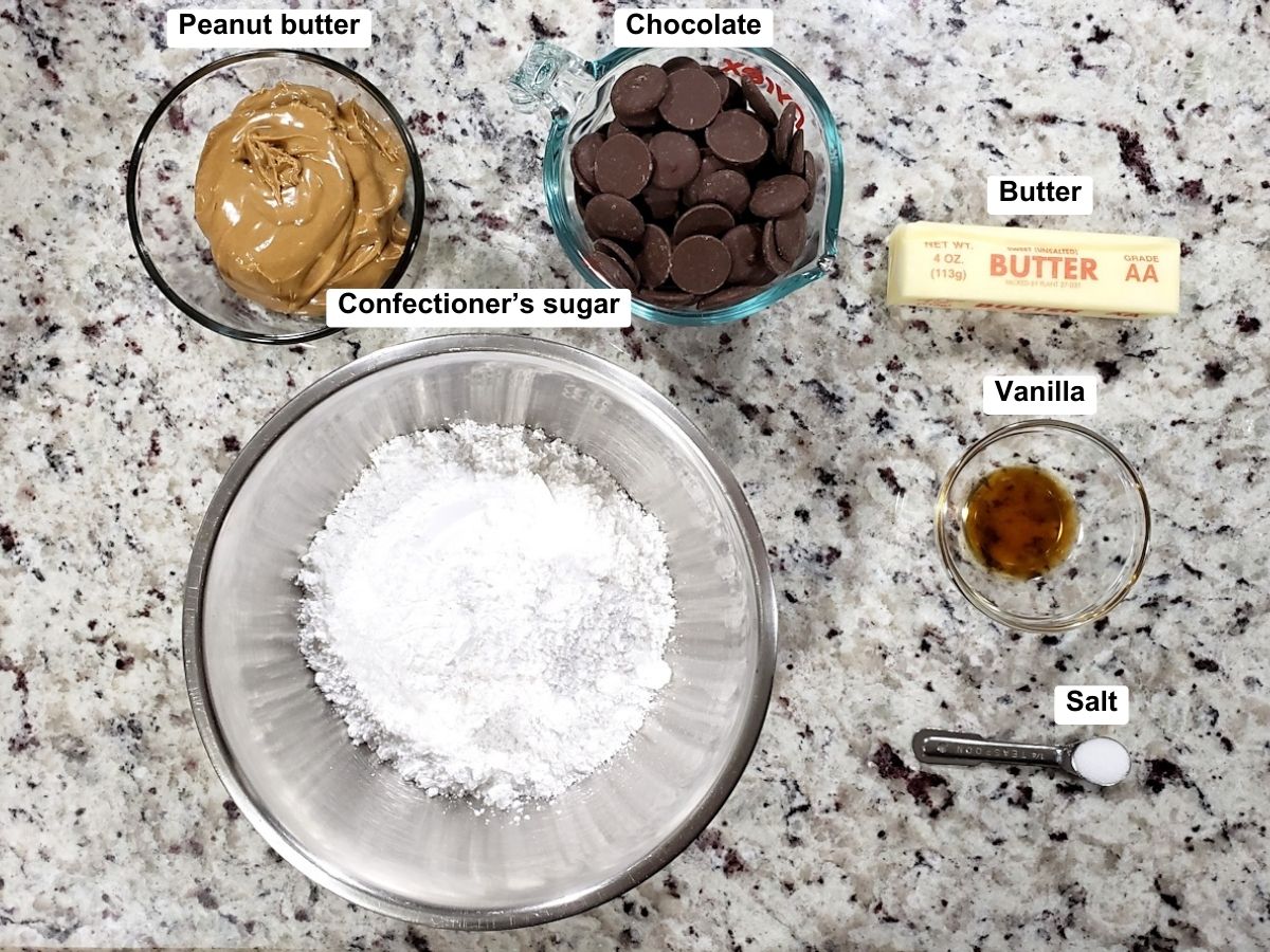 Ingredients to make peanut butter buckeyes.