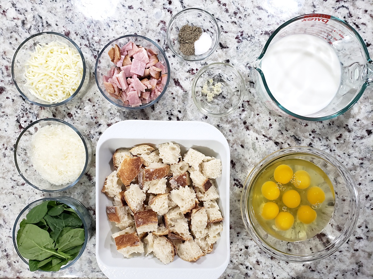 Ingredients for a breakfast casserole.