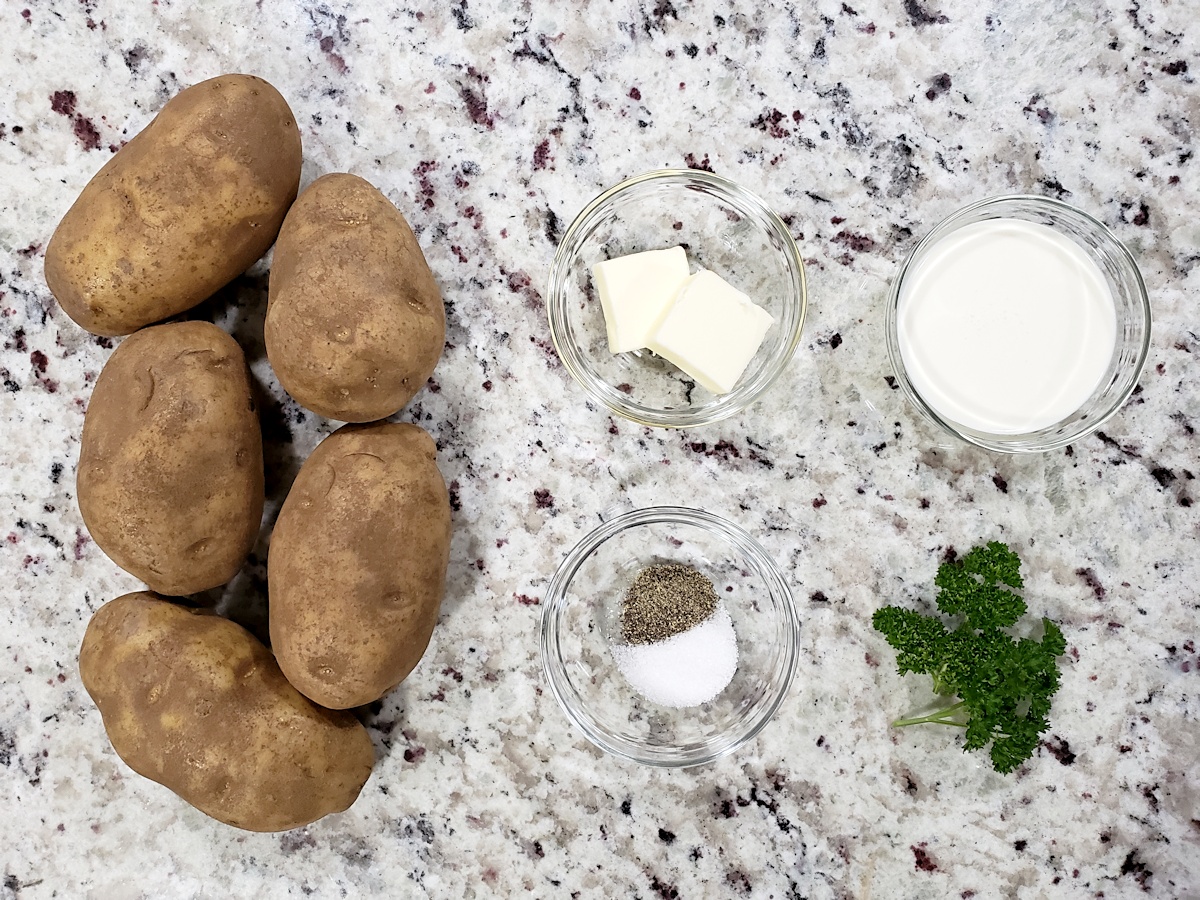 Ingredients to make mashed potatoes.