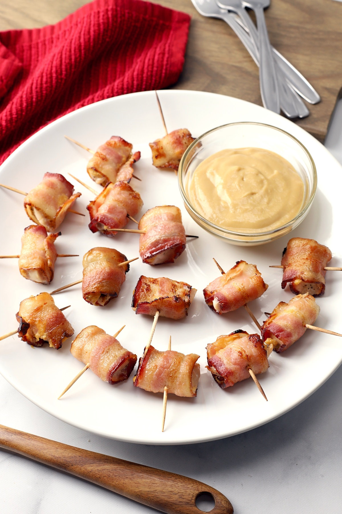 Honey Mustard Bacon Wrapped Chicken Bites The Toasty Kitchen