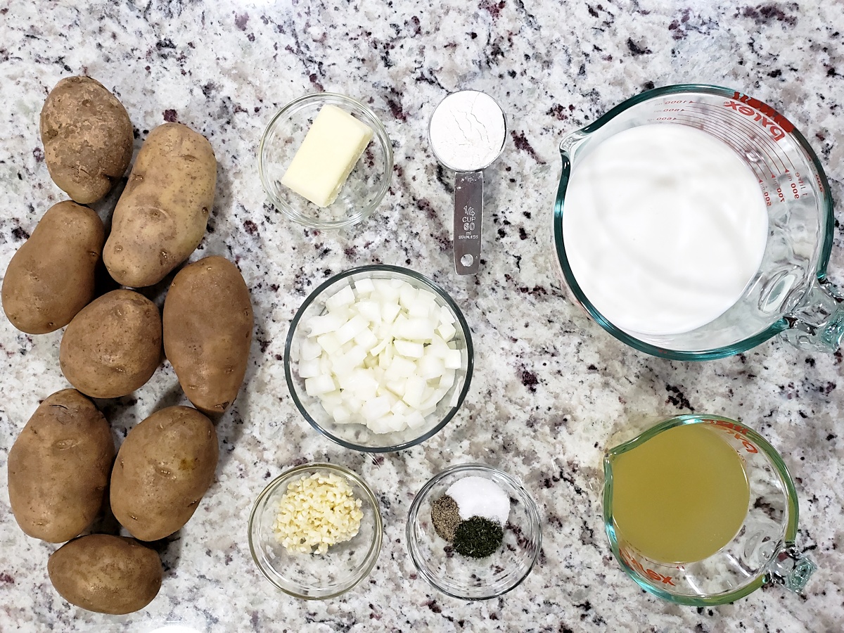 Ingredients to make scalloped potatoes.