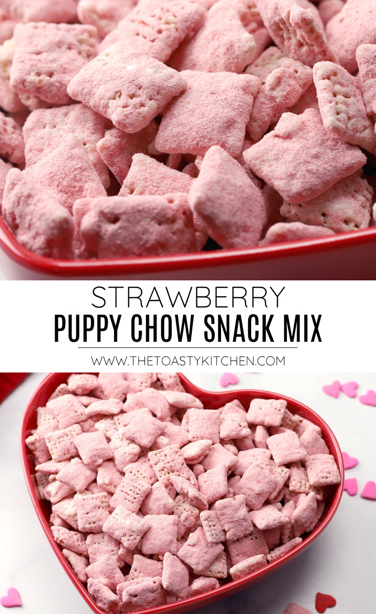 Strawberry puppy chow snack mix recipe.