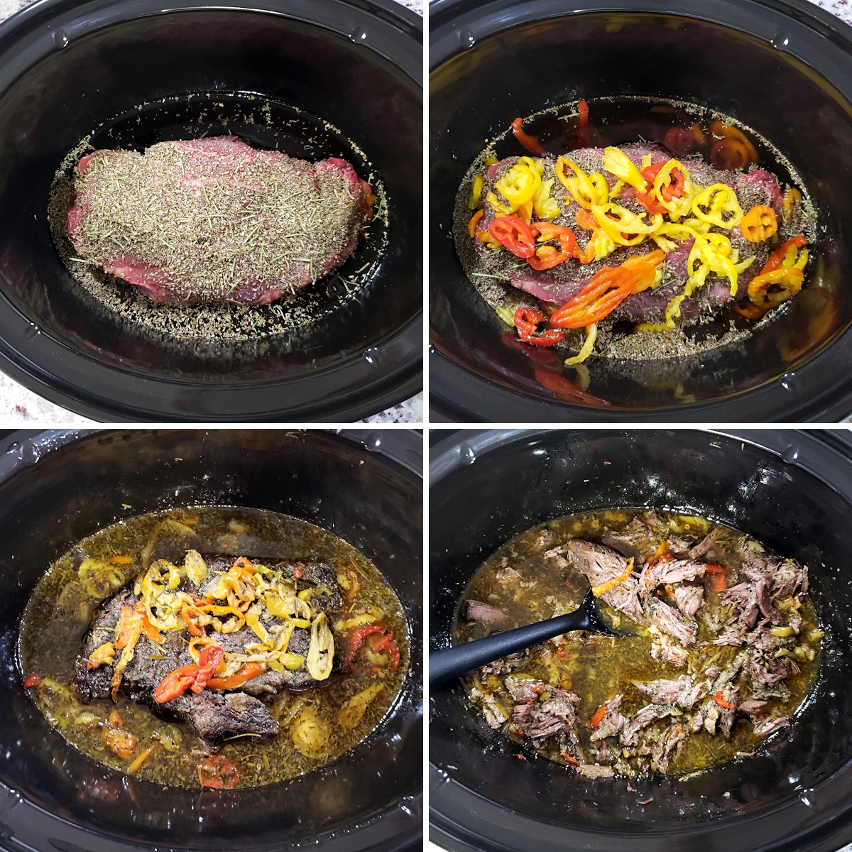 Beef roast in a crock pot. 