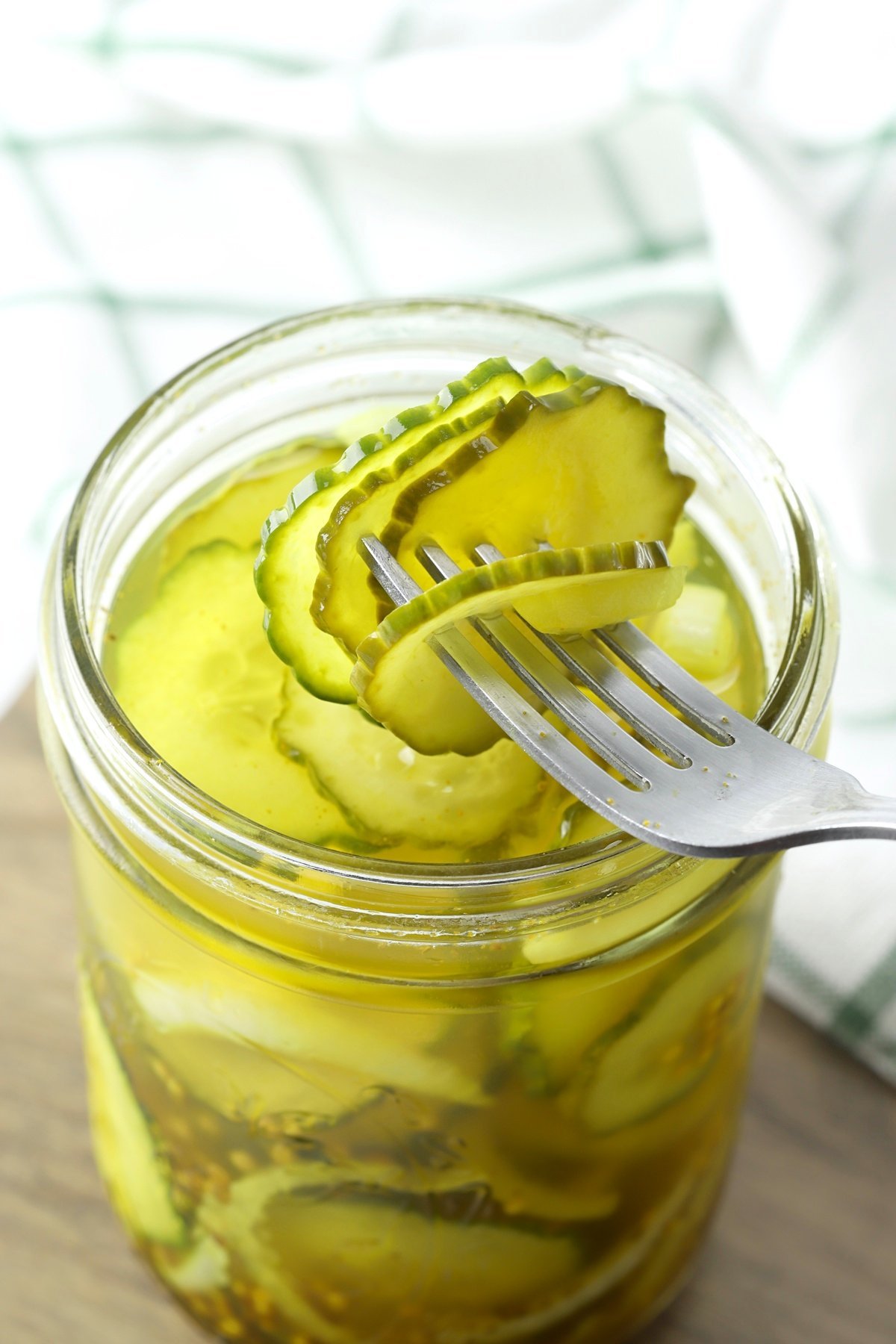 Pickle slices on a fork.