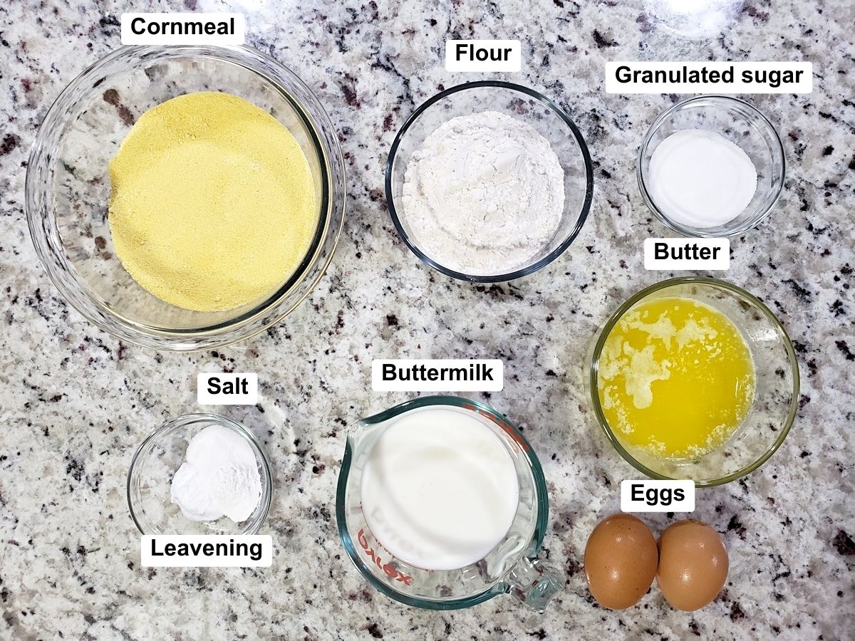 Ingredients to make cornbread.