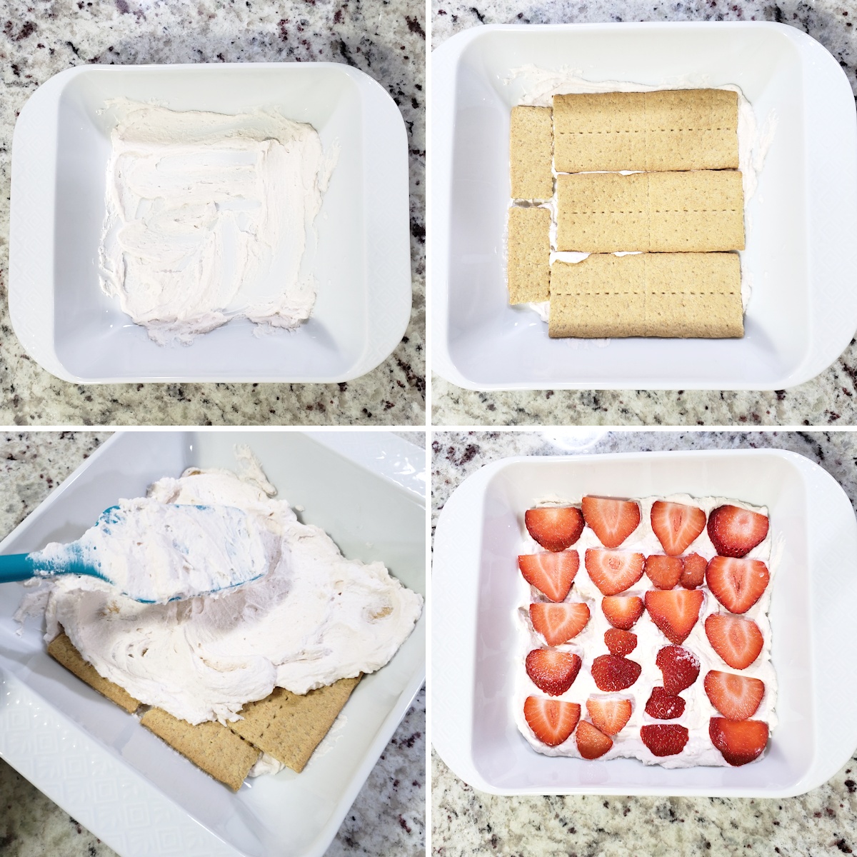 Adding the first layers of an icebox cake.