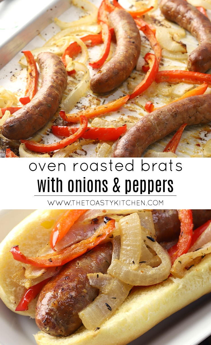 Oven Roasted Brats with Onions and Peppers by The Toasty Kitchen